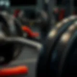 Close-up of a barbell loaded with weights