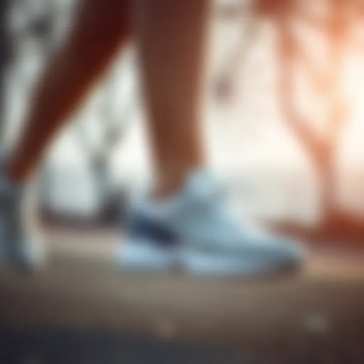 Woman wearing stylish sporty sneakers in action