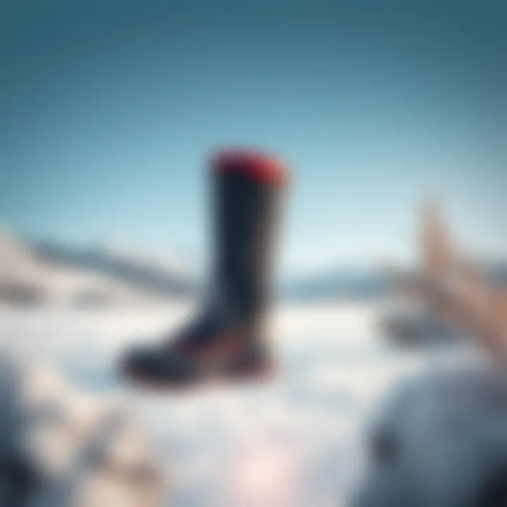 Thermal Boots in Winter Landscape Thermal boots in a winter landscape, demonstrating functionality