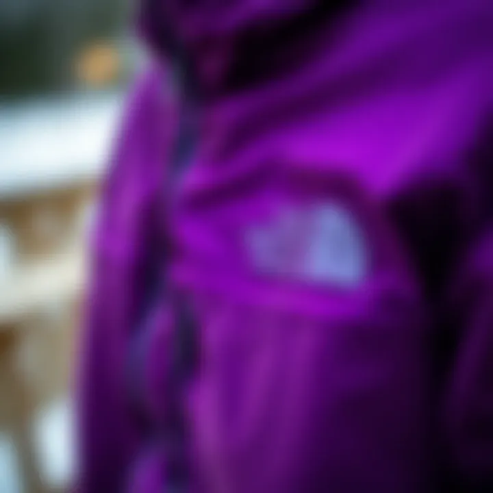 Close-up of The North Face purple jacket fabric and design