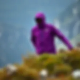 Vibrant North Face purple jacket on a mountain trail