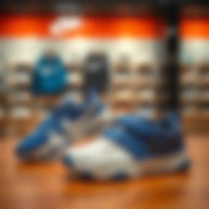 A selection of trendy Nike children's shoes arranged attractively in a retail setting.