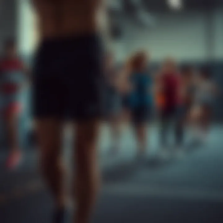 Fitness Community in Action Group of fitness enthusiasts wearing Under Armour shorts in a training session