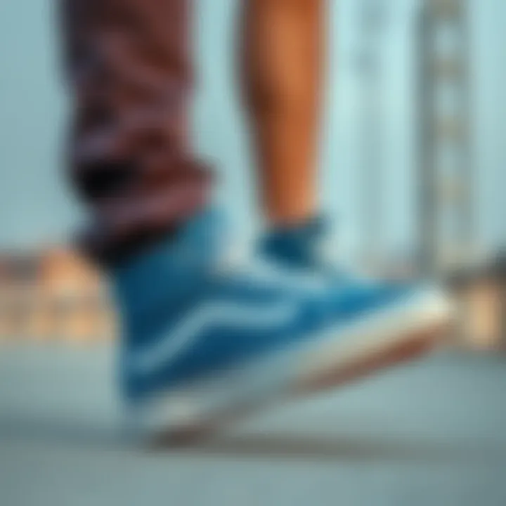 Fashionable outfit pairing with Vans blue ankle shoes