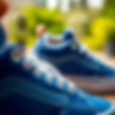 Close-up view of Vans blue ankle shoes showcasing high-quality materials
