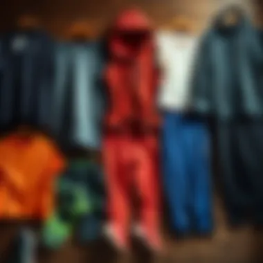 Variety of running apparel displayed neatly